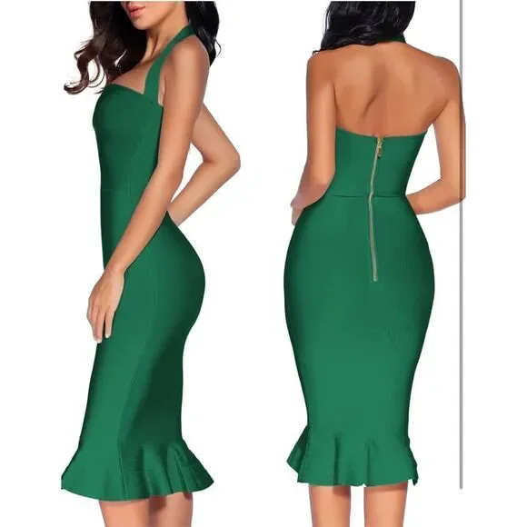 New Halter Fishtail Bandage Bodycon Dress Party M - Picture 4 of 6